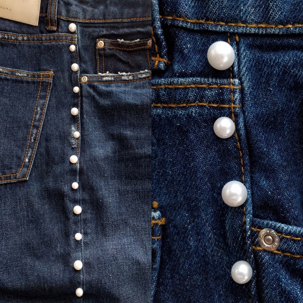 New Zara Pearl Side Strip Dark Blue Jeans 36 - Picture 8 of 8